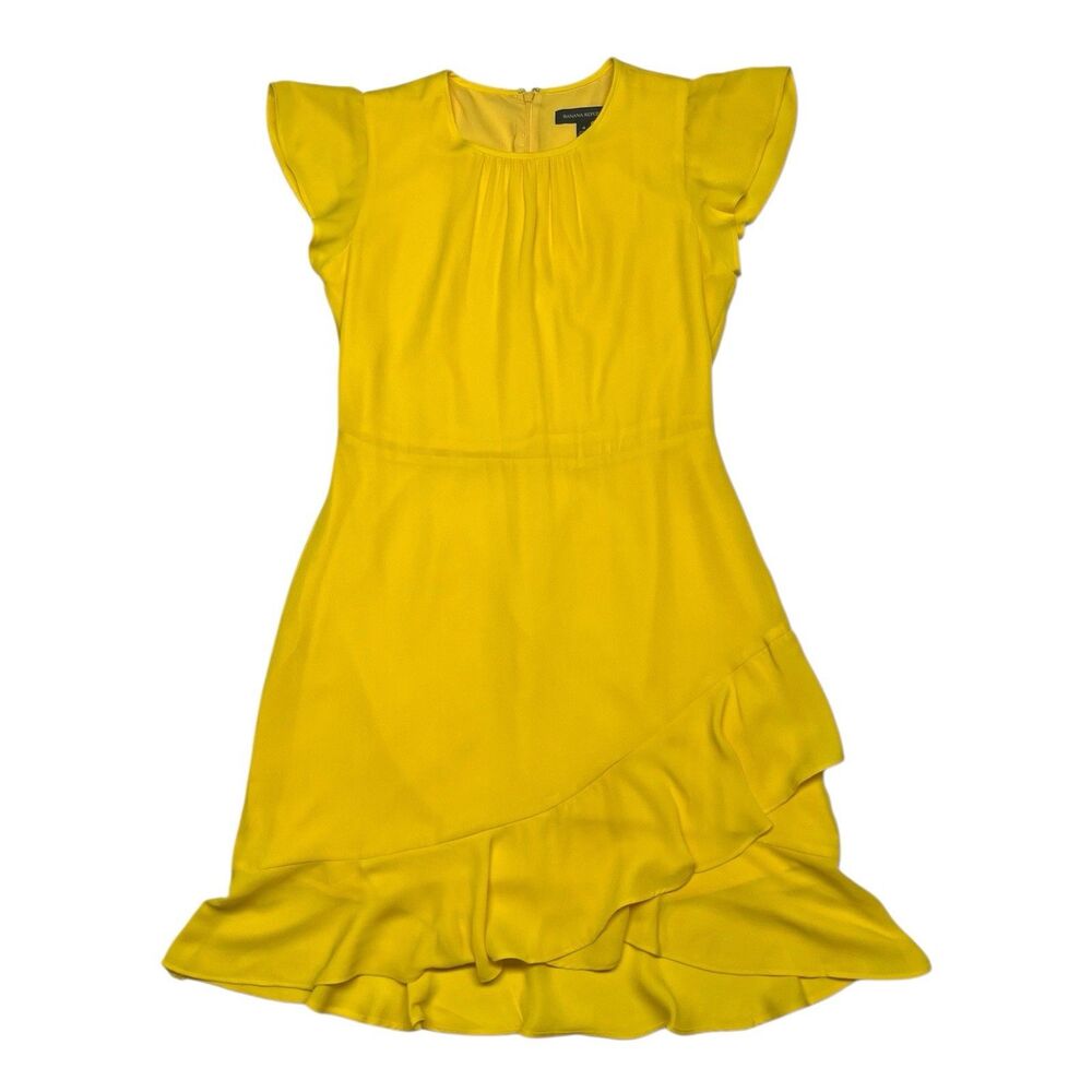 Banana Republic Dress Short Sleeve Flounce Hem Yellow